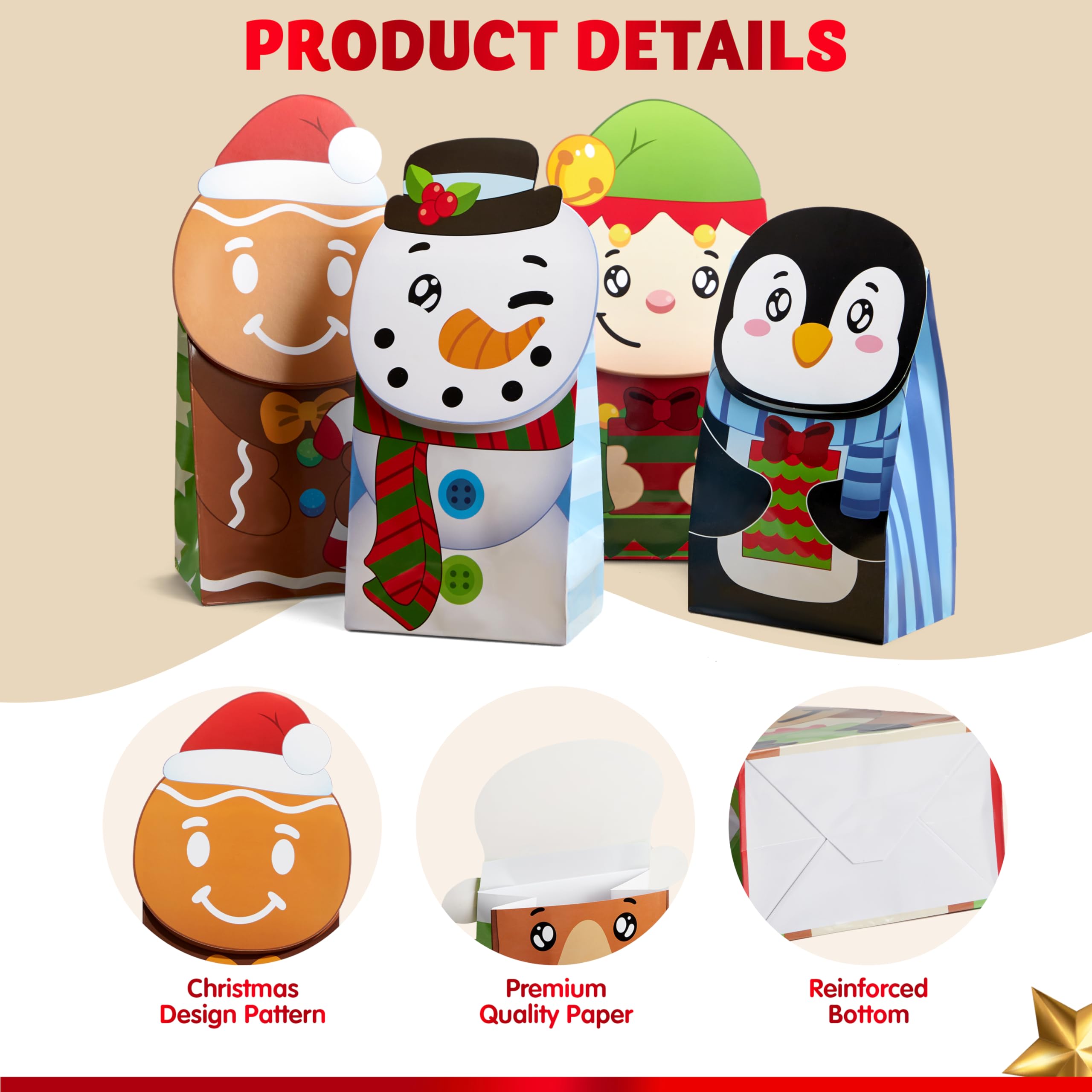 JOYIN 24 Weihnachts-Geschenktüten zum Aufklappen für Feiertage, Partys, Gebäck, Cupcakes, Kekse, Süßigkeiten, Brownies, Donuts, Weihnachtsgeschenkbeutel