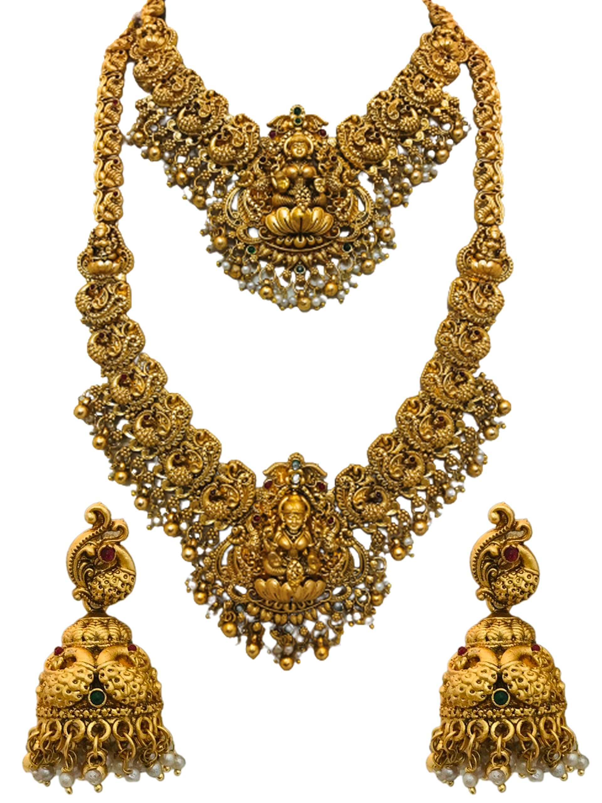 THE OPAL FACTORY Gold-Plated Traditional Lakshmi Temple Jewellery Bridal Set with Ruby Stone Long Necklace And Choker Necklace with Jhumki Earrings for Women (B0CHJ41MVG) Amazon Price History, Amazon Price Tracker