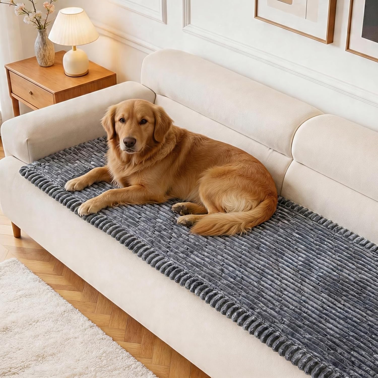 NILUOH Couch Cover for Dogs Washable, Fuzzy Pet Sofa Slipcover for 2-3 Cushion Sofa Pet Friendly, Thick Non-Slip Couch Cushion Covers Protector (Dark Gray, 27.6" x 82.7")