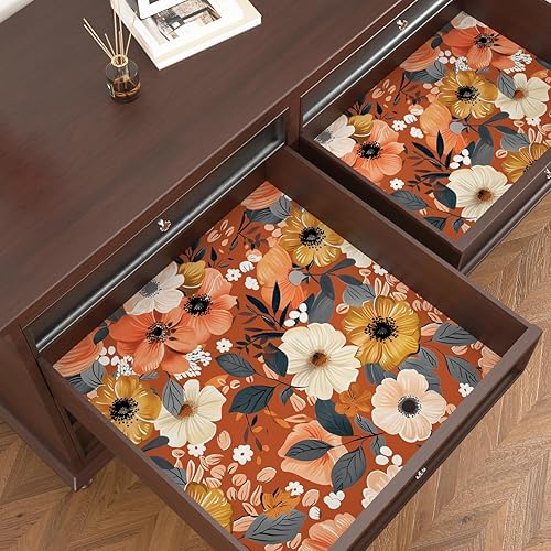 Miniatura 3 de Papel tapiz naranja para despegar y pegar, papel de contacto floral retro, autoadhesivo, extraíble, impermeable, fácil de despegar, papel de pared