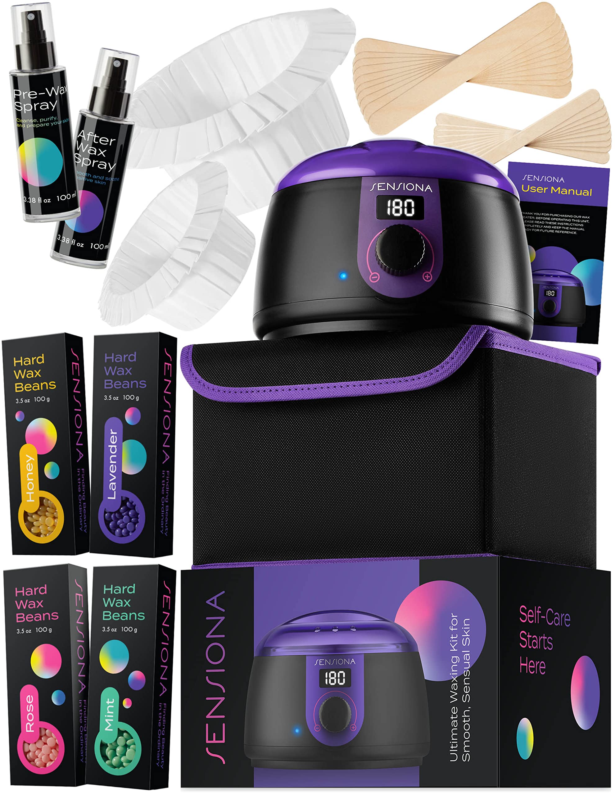 Sensiona Hot Wax Kit, Unisex Hot Wax Hair Removal. Complete Home Waxing Kit for Hair Removal, Brazilian Bikini Wax, Underarms, Legs and Face Hair.