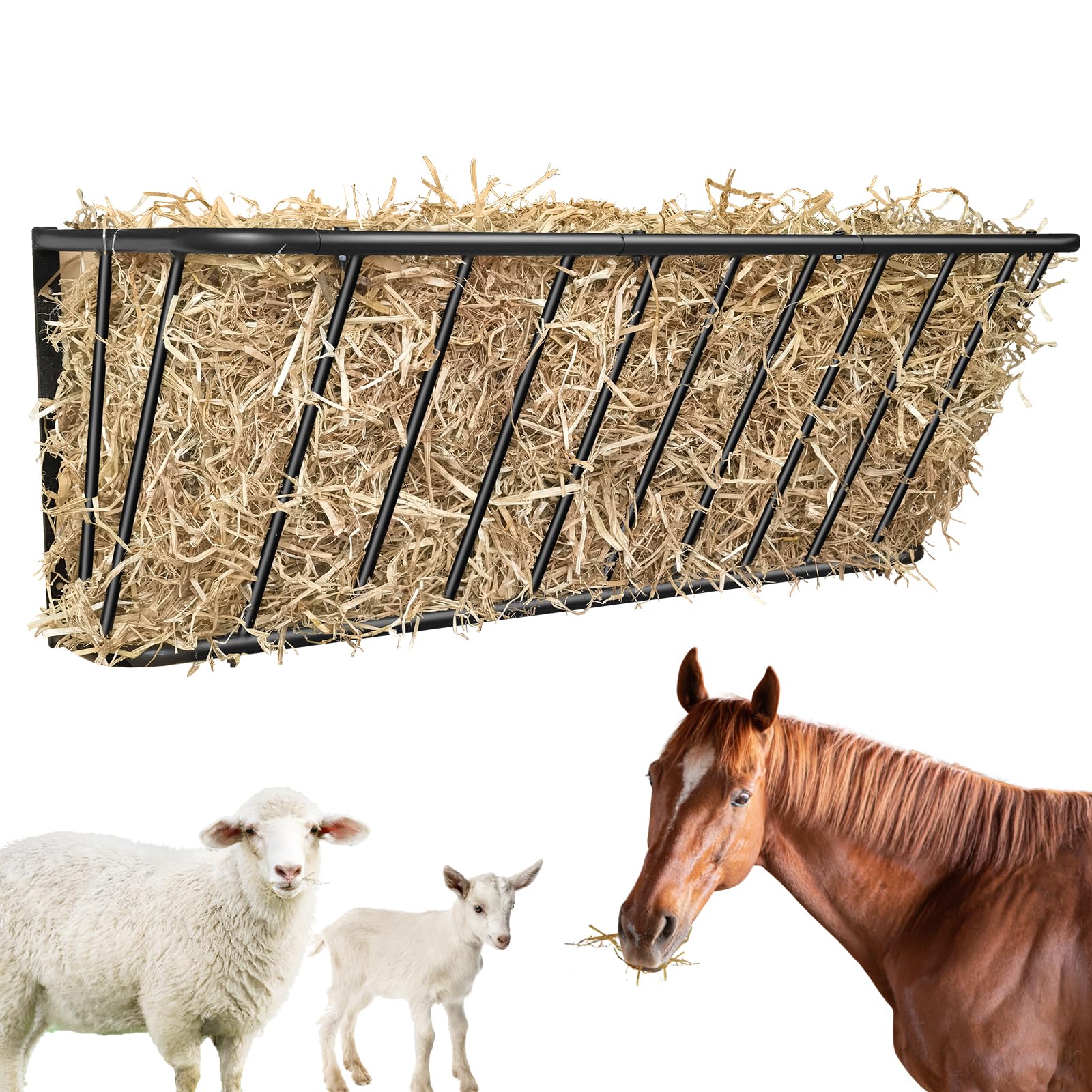 Hay Feeder for Horses,35.5'' Long Hay Rack with 20 Gallon Large Capacity,Heavy Duty Steel Wall Mounted Hay Feeder Rack for Horses,Goats,Sheep in Stable and Farm