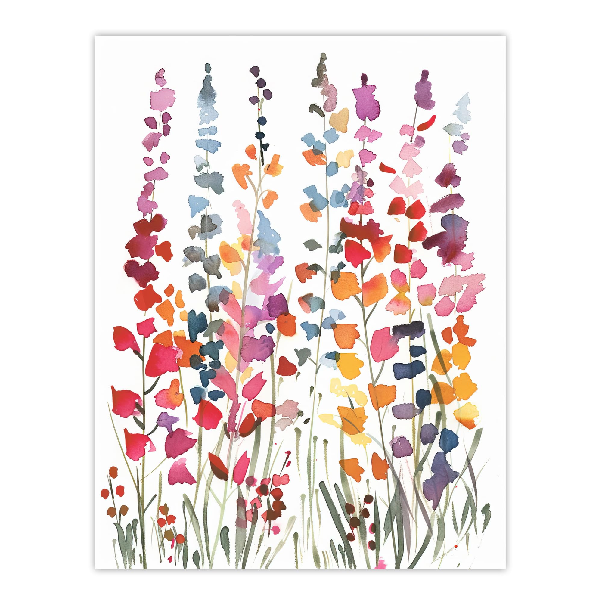 Colourful Abstract Autumn Wildflowers Watercolour Wall Art Print - Artery8 - W24 inch x H32 inch