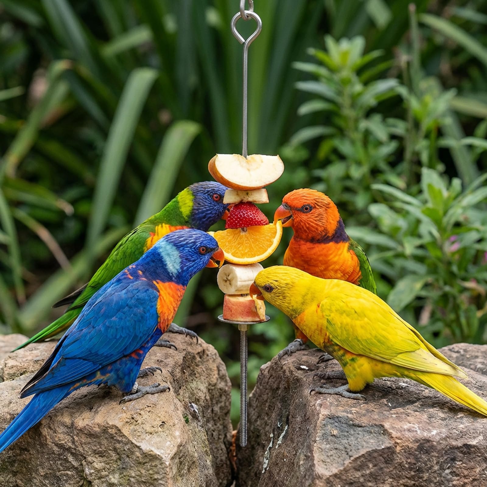 Bird Cage Food Holder - 2 Pcs Stainless Steel Parrot Fruit Vegetable Skewer Bird Cage Feeder, Birds Foraging Toys with Hooks for Parakeets, Budgies, Macaws - image 6