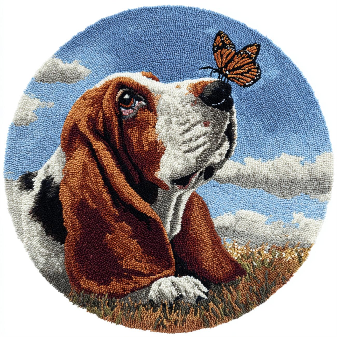 Kitquiver Dog Animal Rug Making Kits Cartoon Basset Hound Latch Hook Rug Making Kit for Adults Embroidery Kits DIY Carpet Needlework for Home Decor 50x50cm