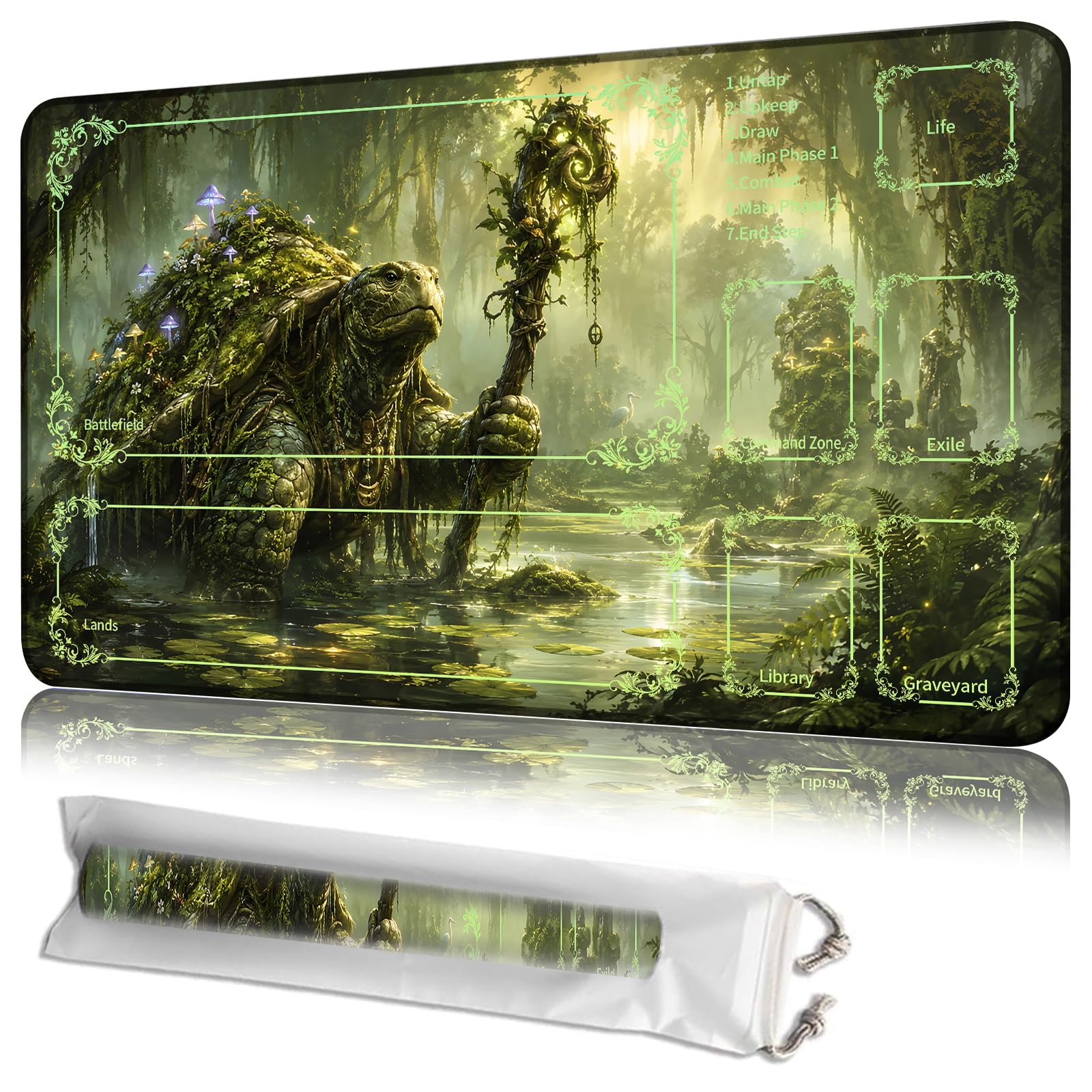 JANENFNA MTG Playmat with Zones 24 x 14 in, Non-Slip, with Storage Bag