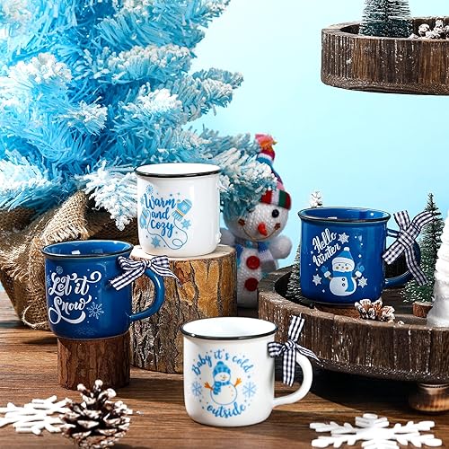 Miniatura 5 de Lallisa 4 tazas de café de Navidad de invierno con cinta, taza de cerámica, regalo de cacao caliente, mini tazas de café, tazas de vacaciones,
