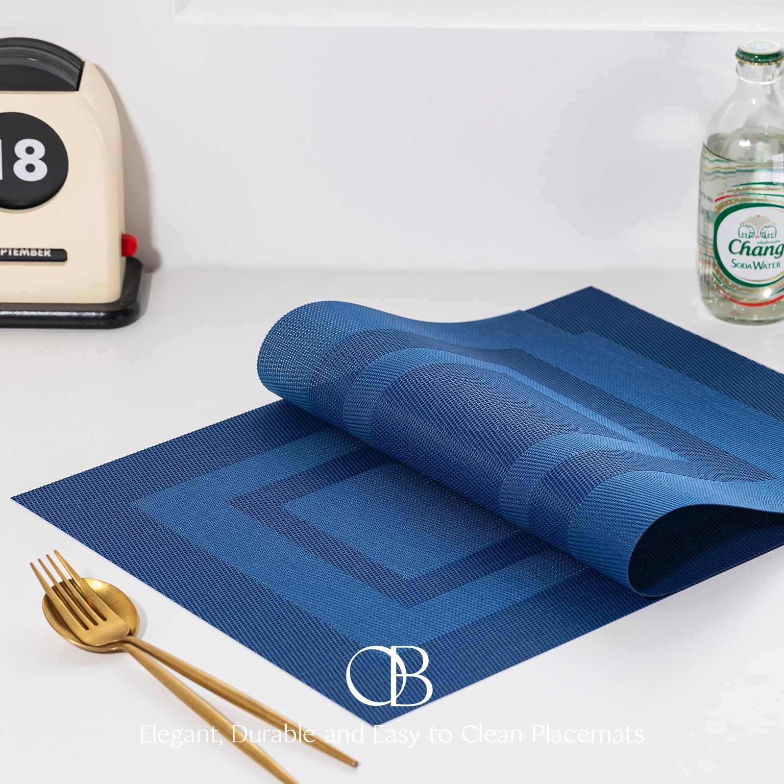 Onebento Placemats Set Of 4 - Washable Woven Vinyl Table Mats For Indoor/Outdoor (Ocean Geode)