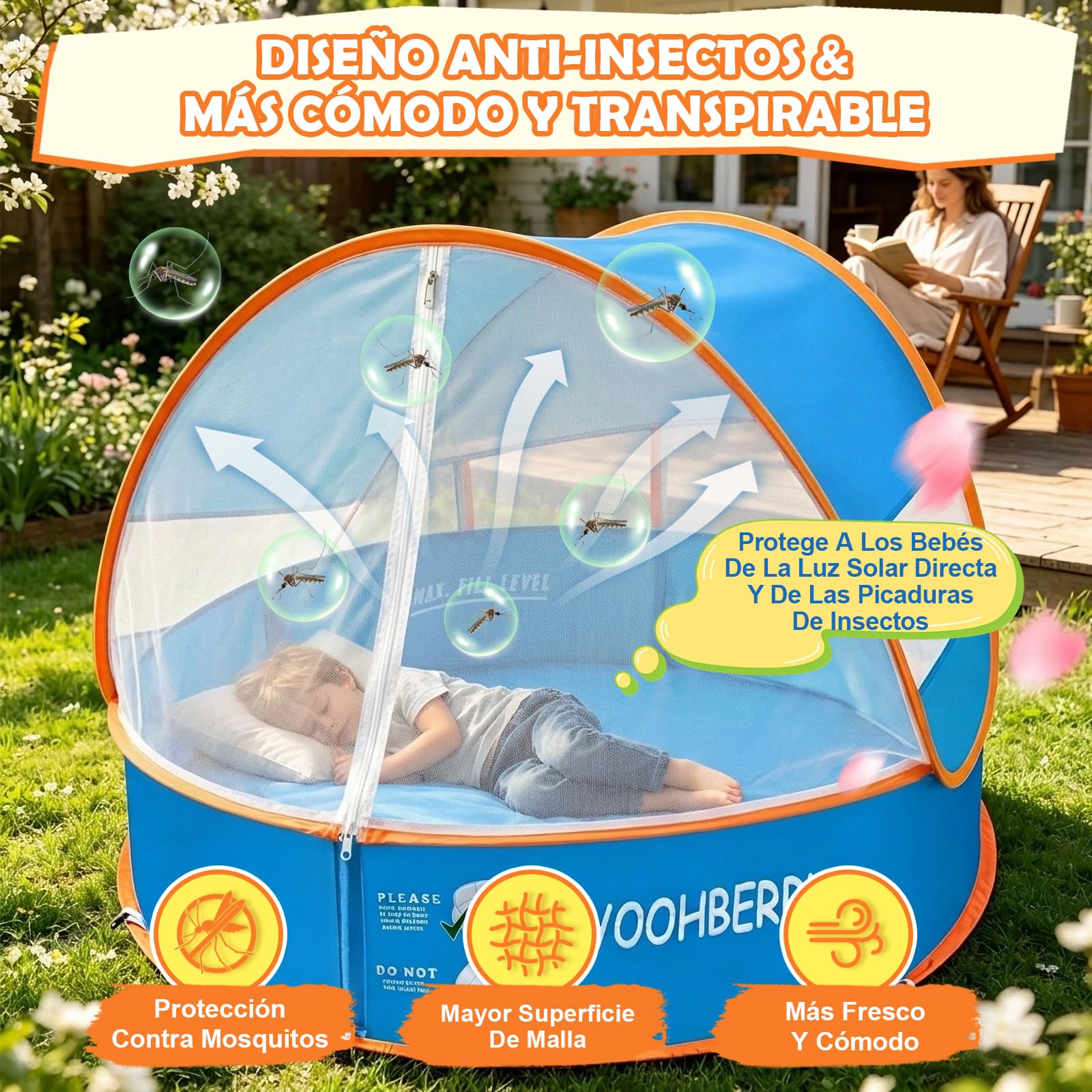 YOOHBERRYS Piscina para Bebé Pop Up 4 en 1, Piscina de Bolas Bebe, Tienda Playa Bebe con Protección UV SPF 50+, Piscina Plegable Bebe con Mosquitera, Tienda de Campaña para Picnic, Jardín, Playa