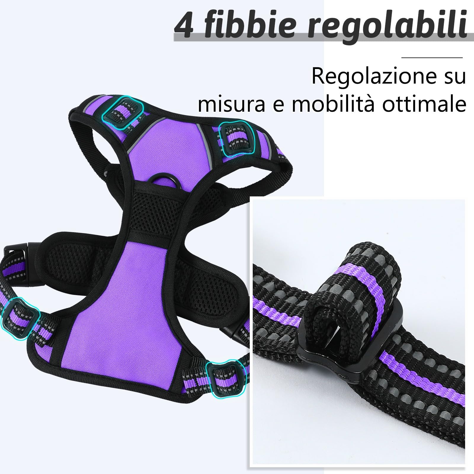 COMSLE Pettorina Cane Taglia Grande Media Piccola, Pettorina per Cani Anti Tiro Riflettente, Imbracatura Regolabile Cani con 2 Ganci in Metallo per Addestramento Corsa (Viola, L)