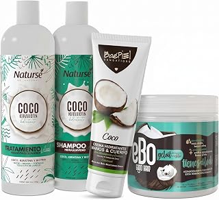 Naturse Coconut Hydration Head-to-Toe Kit: 25.5oz Shampoo, 29oz Conditioning Treatment, 17.3oz Styling Gel-Oil & 8oz Body Lotion - Hair Repair, Anti-Frizz Curl Definition & Nutritious Skincare Bundle