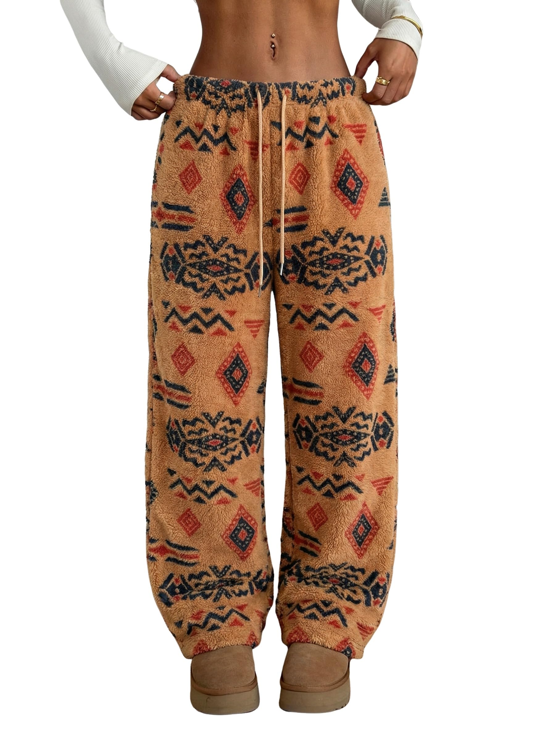 ZAFUL Women's Fuzzy Plush Pajama Pants Wide Leg Pj Bottoms Lounge Pants