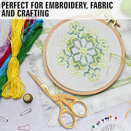 Miniatura 7 de Golden Stork - Tijeras de bordado de 3.5 pulgadas para puntas pequeñas y afiladas, diseño de grúa de punto de cruz, tijeras de pájaros de acero