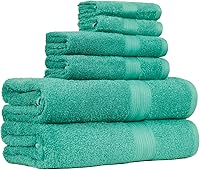 Amazon Basics 6-Piece Teal Cotton Towel Set - Fade-Resistant, Oversized, Highly Absorbent Bath, Hand & Wash Towels
