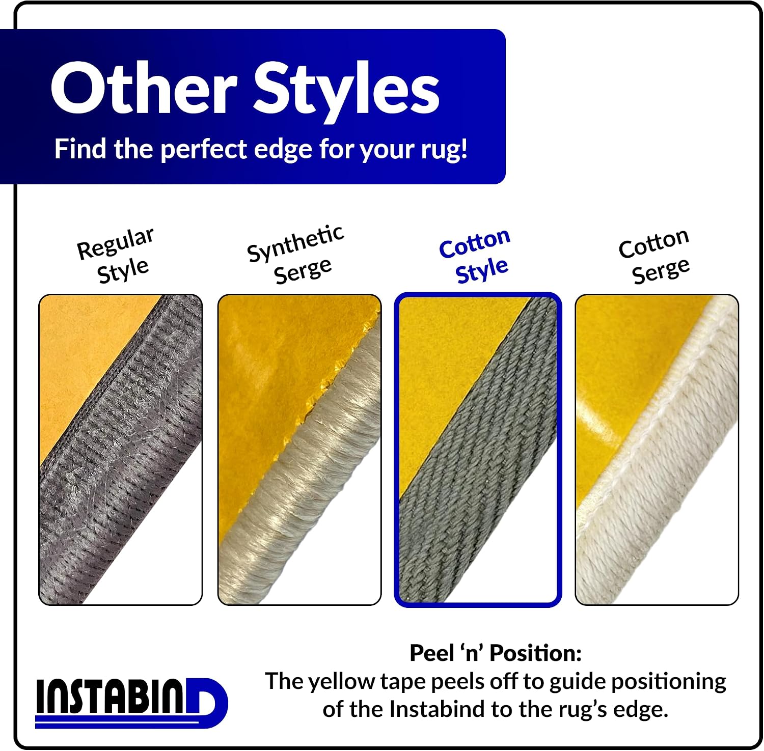 Instabind Carpet Edge Binding – Cotton Regular Style Carpet Edge Trim for Do-It-Yourself Rug Edging - with Durable Hold & Easy Finishing for Rug Edges - USA Made Flooring Products – 54 ft Roll, Black