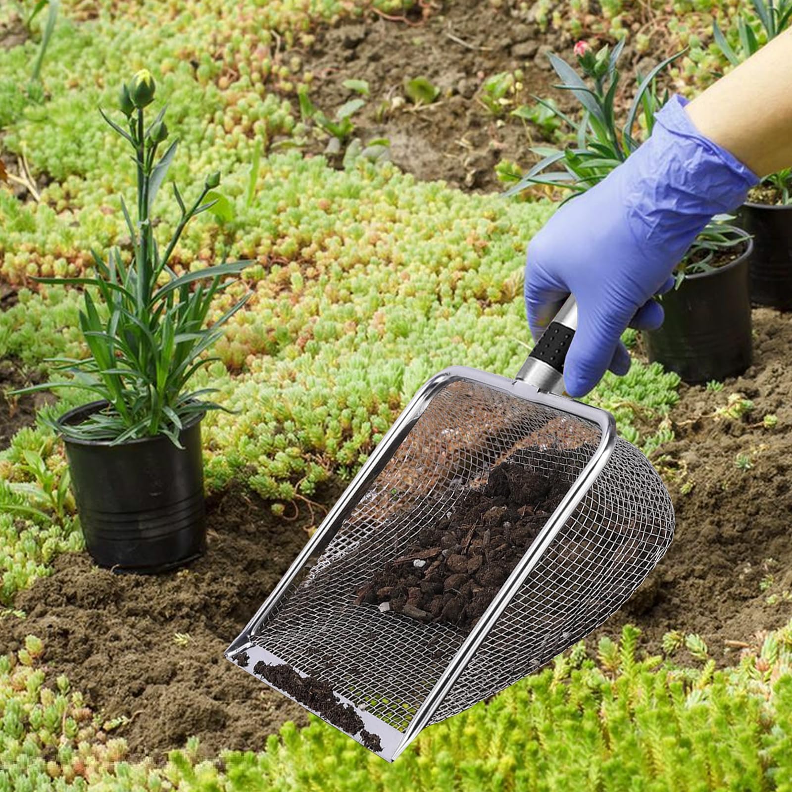 PORFOYO 4 Pezzi Colino da Giardino, Setaccio da Giardino, Setaccio Giardino, 2.0mm/2.8mm/3.8mm/5.0mm Setaccio da Giardino per Terreno Semina, Sabbia