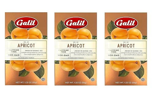 Galil Té de albaricoque – Té de hierbas sin cafeína, té Kosher certificado – Bolsitas de té de albaricoque sin OMG, 20 unidades, 60 bolsitas de té
