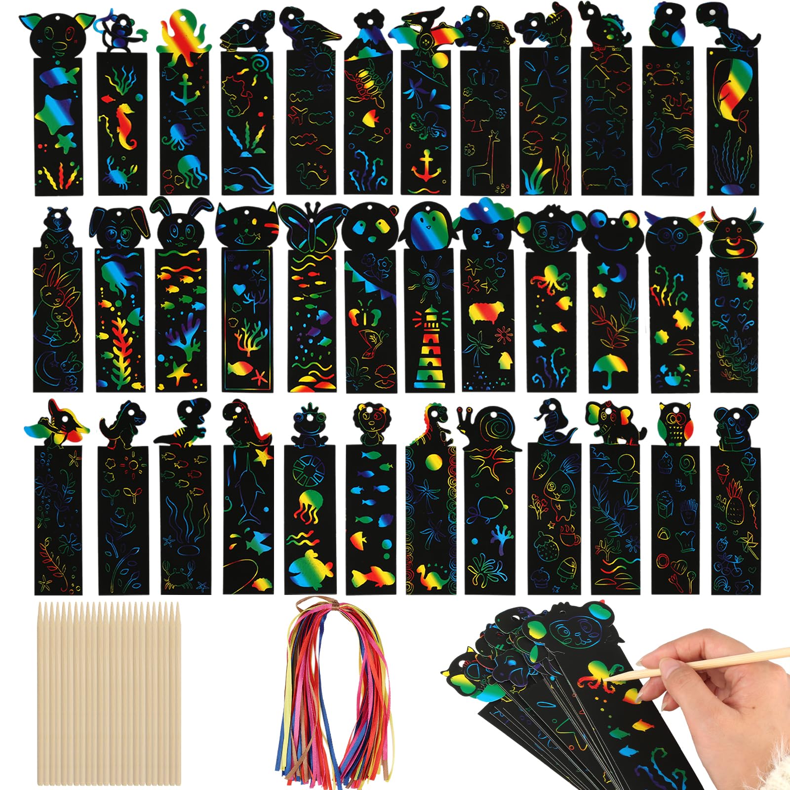 WideSmart 8 Fogli Carta Per Graffi Arcobaleno A4 Con 2 Strumenti, Kit Scratch Art Fosforescente Per Bambini E Adulti, Regalo Creativo