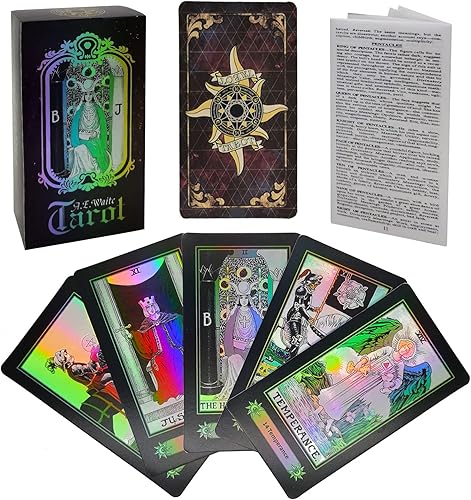 Smoostart 78 Tarot Cards with Guidebook Holographic Tarot Cards Deck Future Telling Game with Colorful Box for Beginners and Professional Player