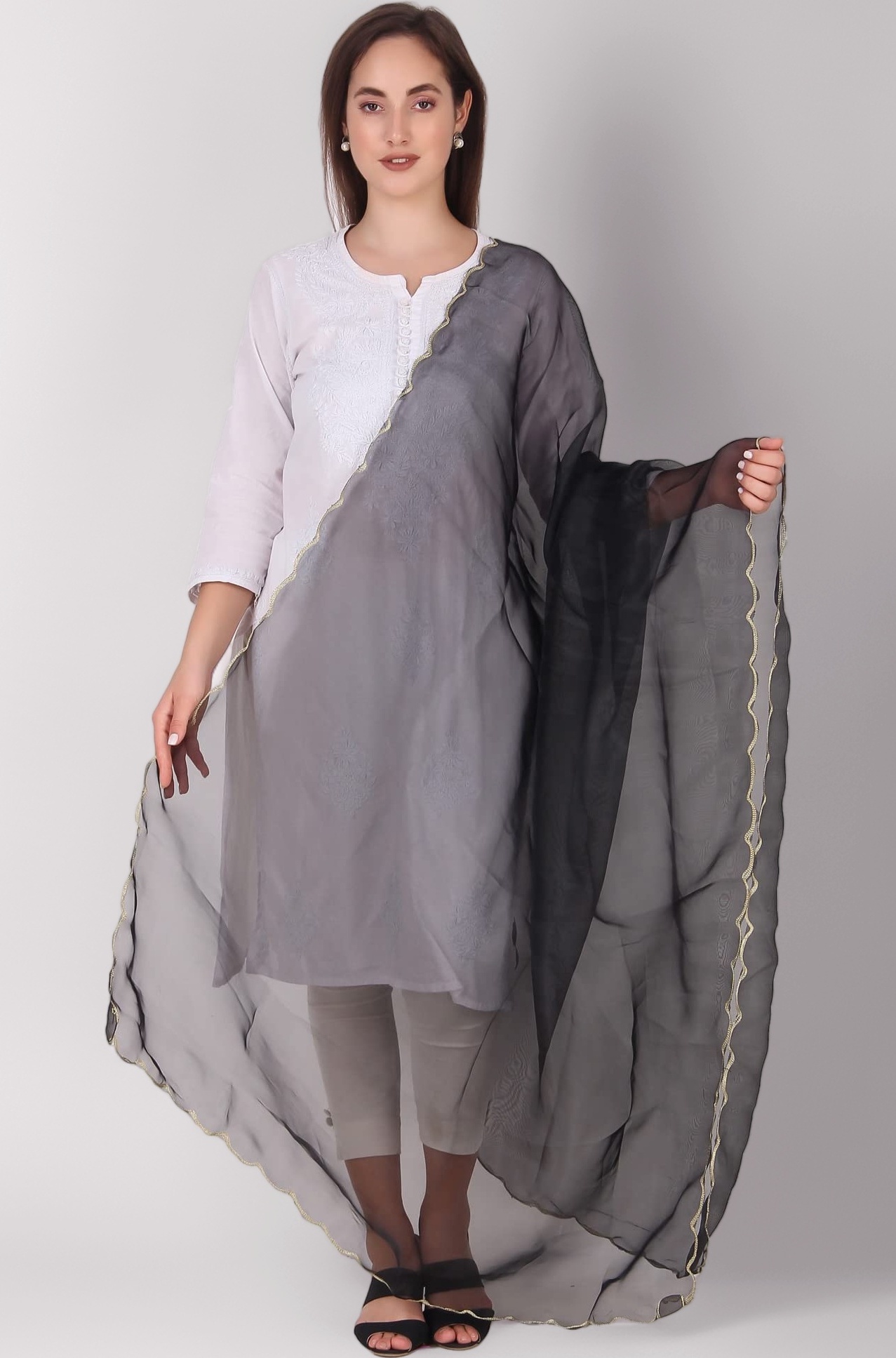 Traditions Bazaar Women's Organza Fabric Cut-Work Border Dupatta