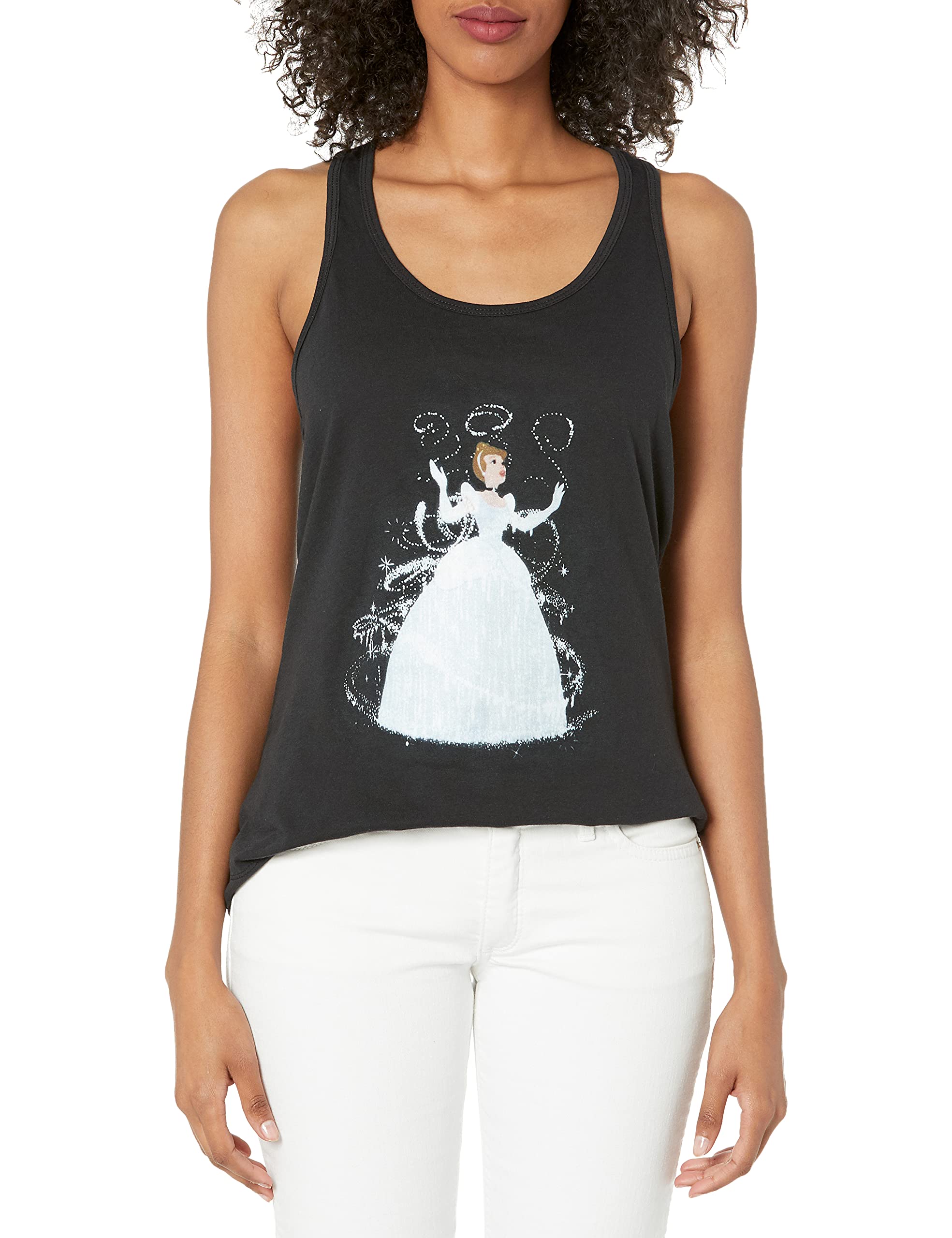 Disney Junior's Princess Transformation Slim Fit, Scoop Hem Racerback Tank, Black, X-Small