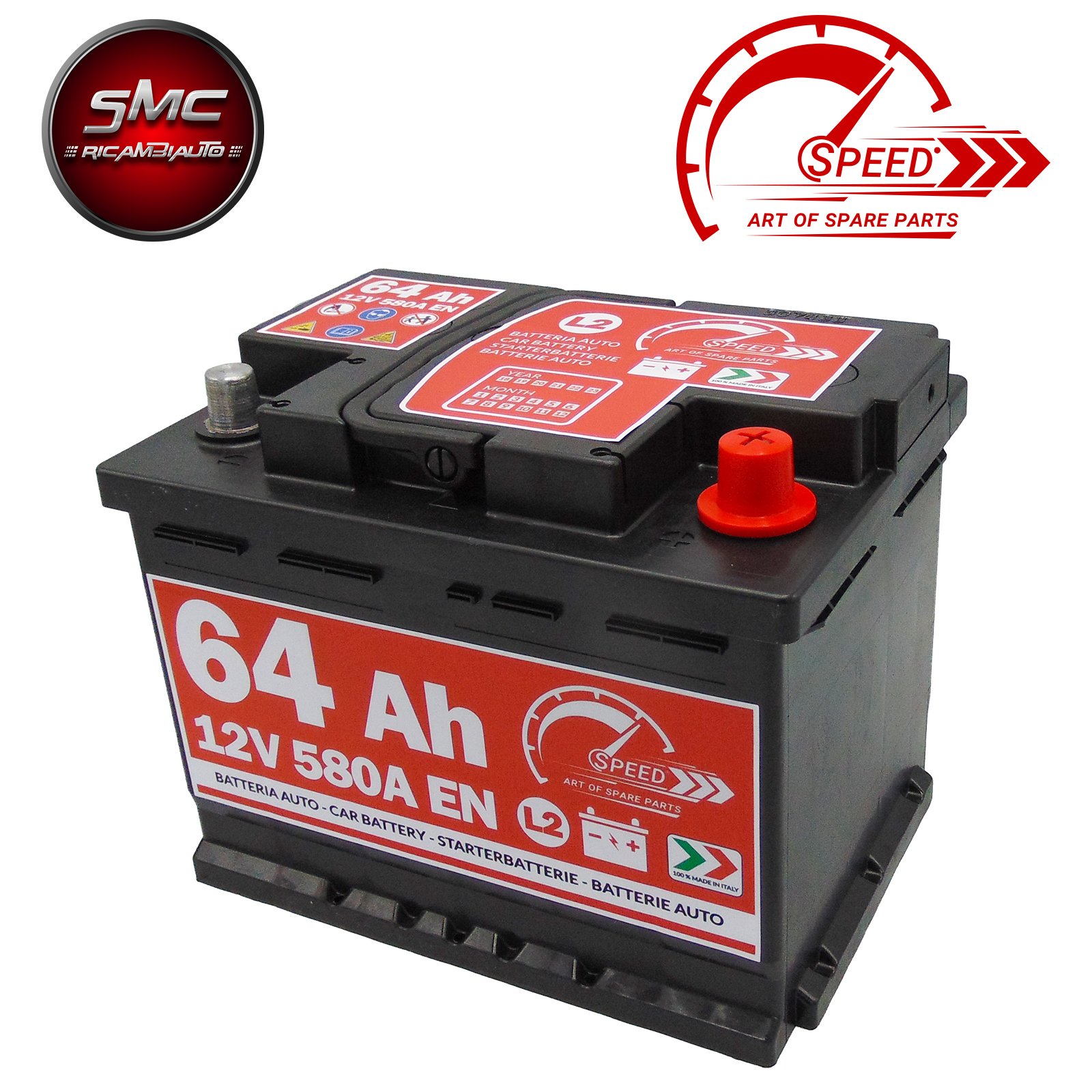 Batterie Auto Speed by SMC L264 12 V 64 Ah 610 A POSITIVE Positive A rechts (+ DX)