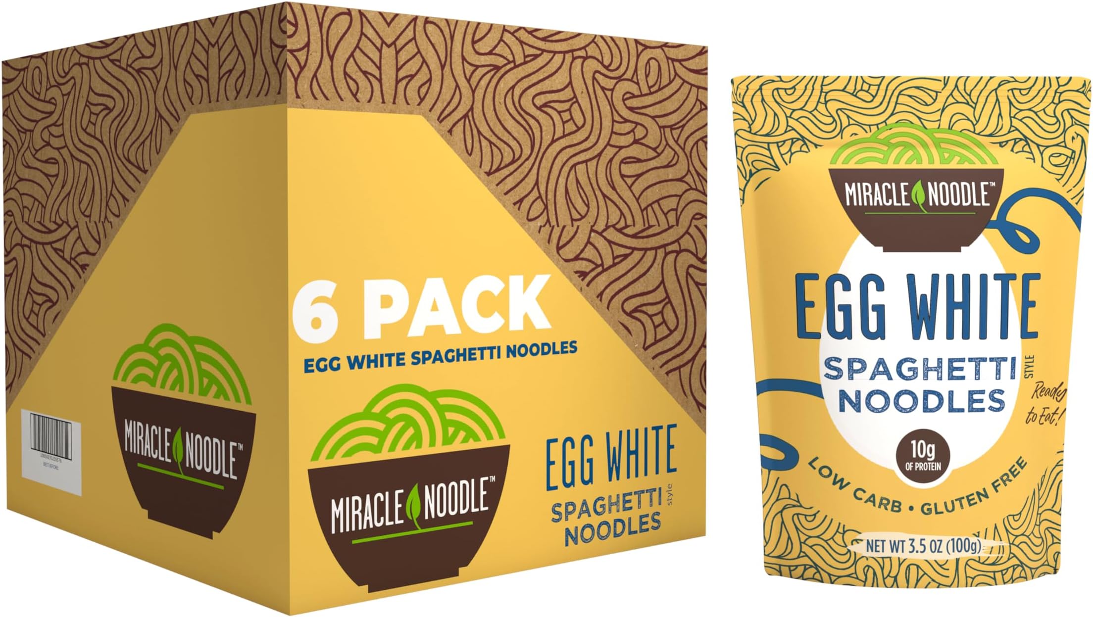 High Protein Egg White Noodles - Spaghetti – Low in Carbs & Calories – Ready to Eat – 3.5 Ounce (Pack of 6)