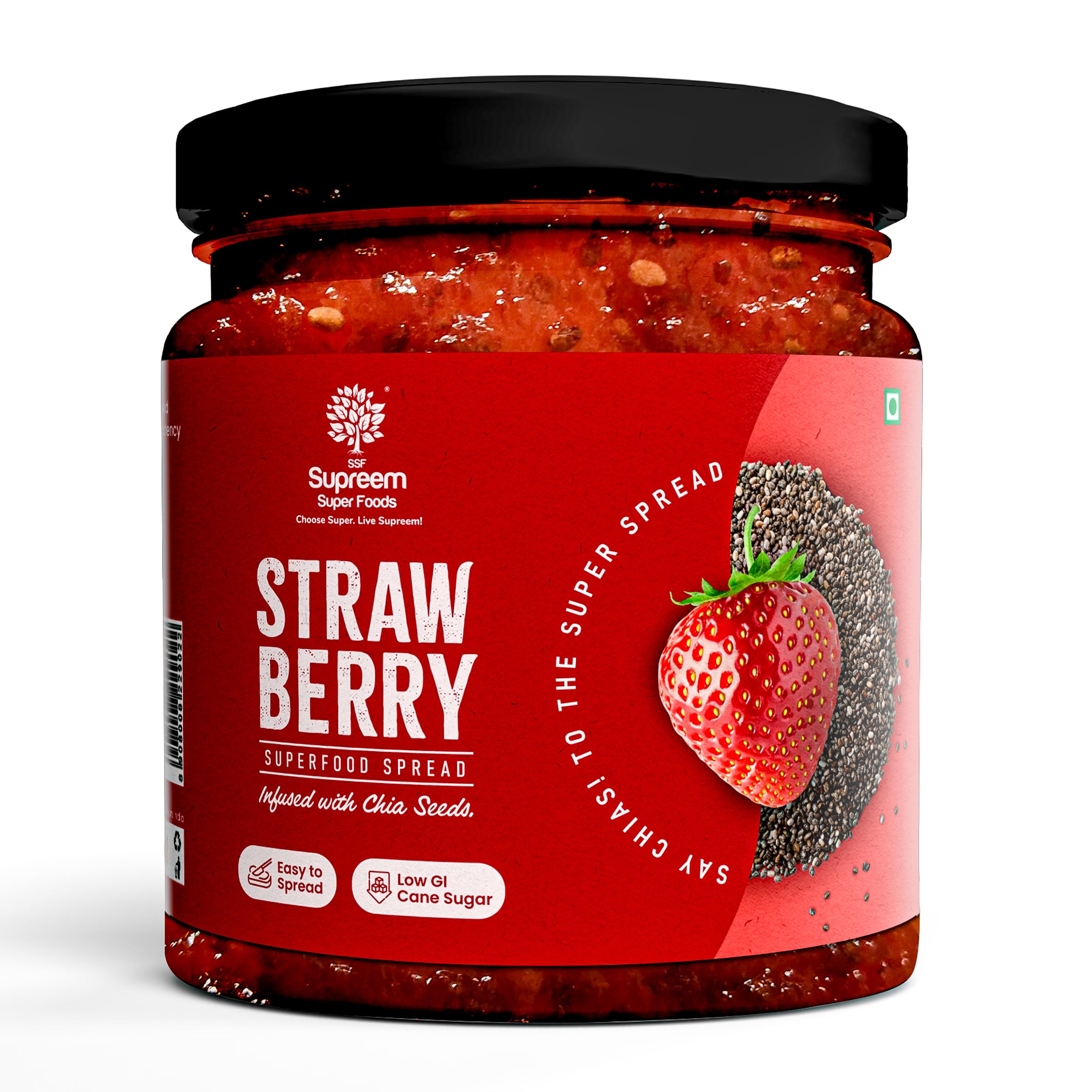 Strawberry Spread with Chia Seeds – Vegan & Gluten-Free Fruity Jam for Bread, Toast, Pancakes, Sandwiches, Chapati, Oats & Smoothies – Healthy Snack for Kids & Adults