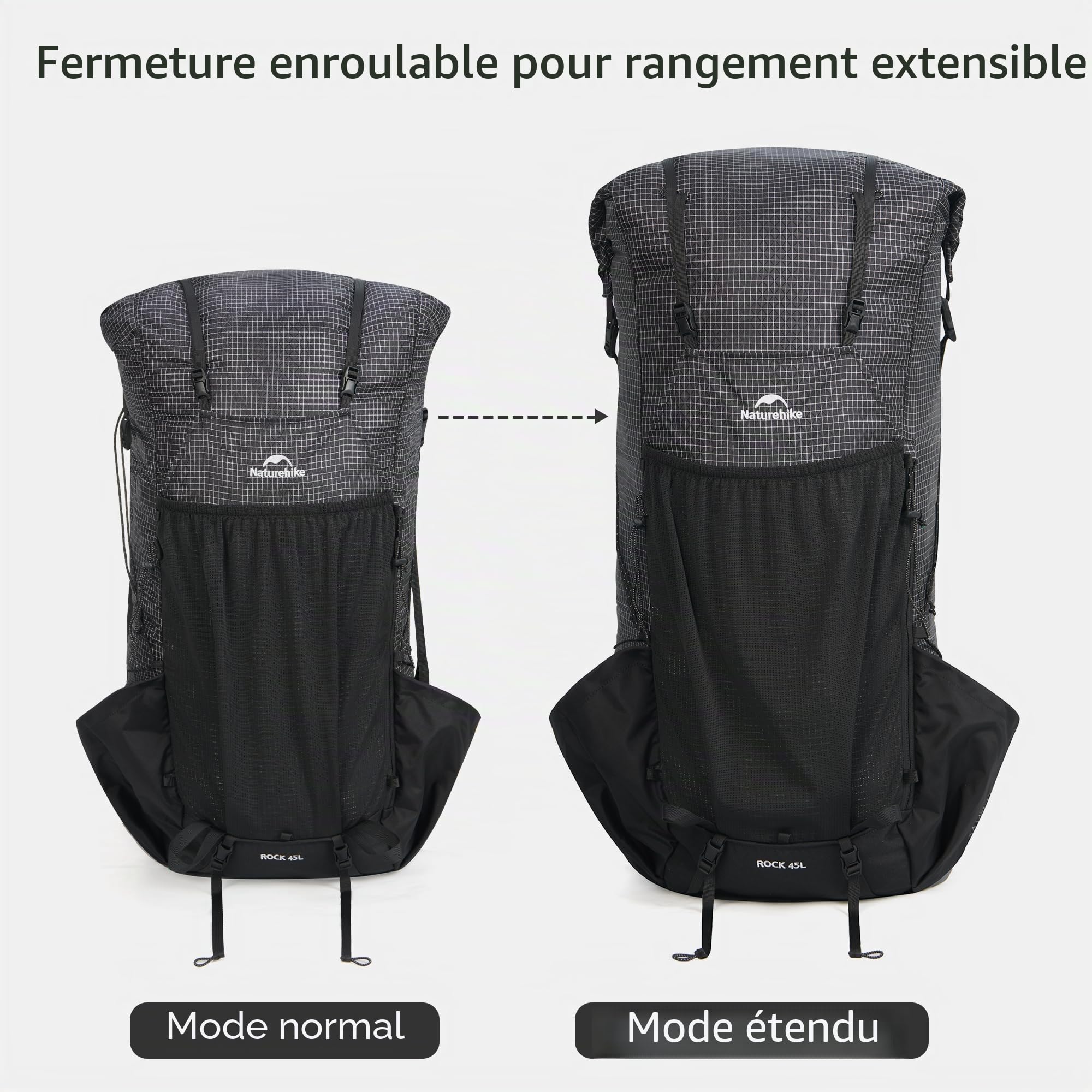 Naturehike Sac à dos Rock 2.0 amélioré 30/45/60L avec cadre intérieur Sac à dos de randonnée pour hommes et femmes avec protection contre la pluie Sacs à dos de trekking pour l'extérieur, le camping