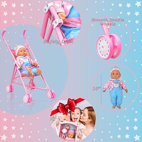 Miniatura 5 de My First Baby - Cochecito de muñeca de cuerpo suave de 16 pulgadas incluye divertido juego combinado para bebés bebés niños pequeños niñas y niños