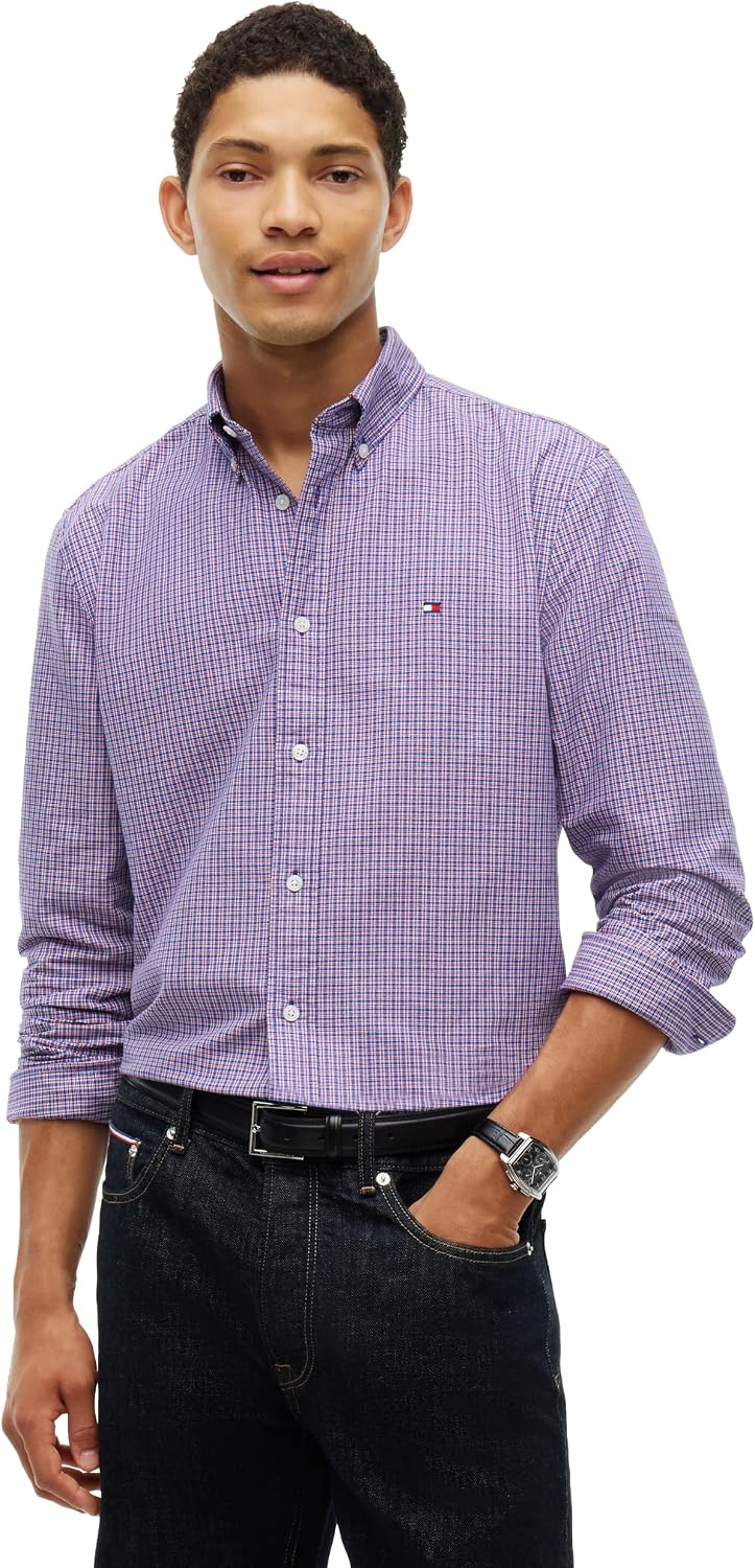 Tommy Hilfiger Men's Long Sleeve Oxford Shirts in Regular Fit, Men's Button Down Shirts, Also Available in Big and Tall