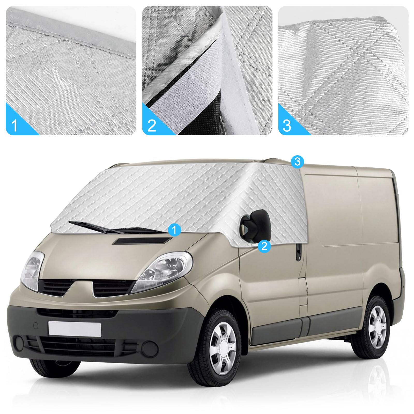 Roadtime Couvre-pare-brise de voiture enroulable de remplacement pour Renault Trafic 2001-2014, pare-brise avant, protection solaire pour pare-brise avant, obscurcissant, bloque les rayons UV, la