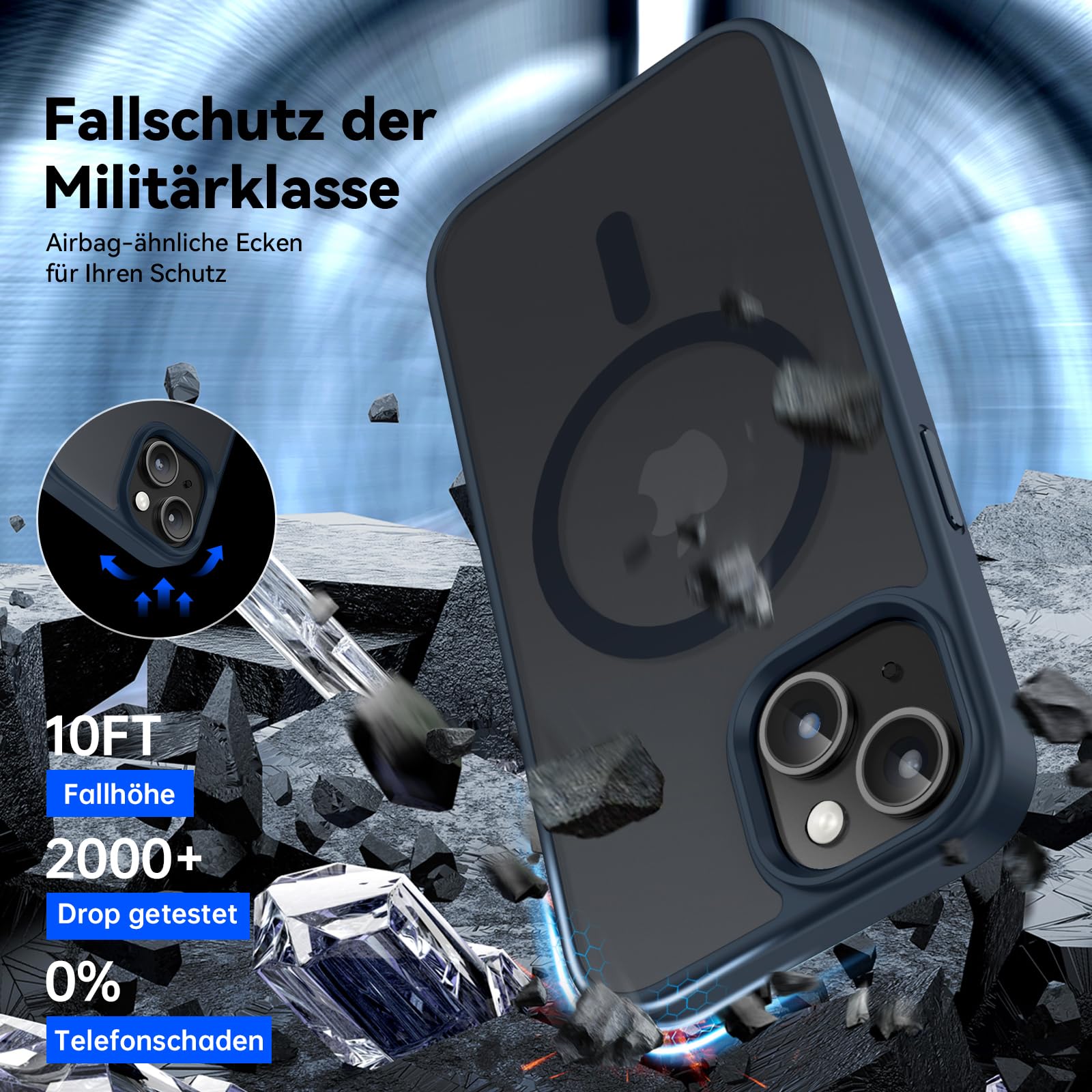 Natiiozie Magnetica Cover per iPhone 13/iPhone 14 Compatibile con MagSafe Custodia Traslucida Opaca Posteriore, Antiurto Anti-impronta Resistente ai Graffi Protettiva Case Blu Scuro