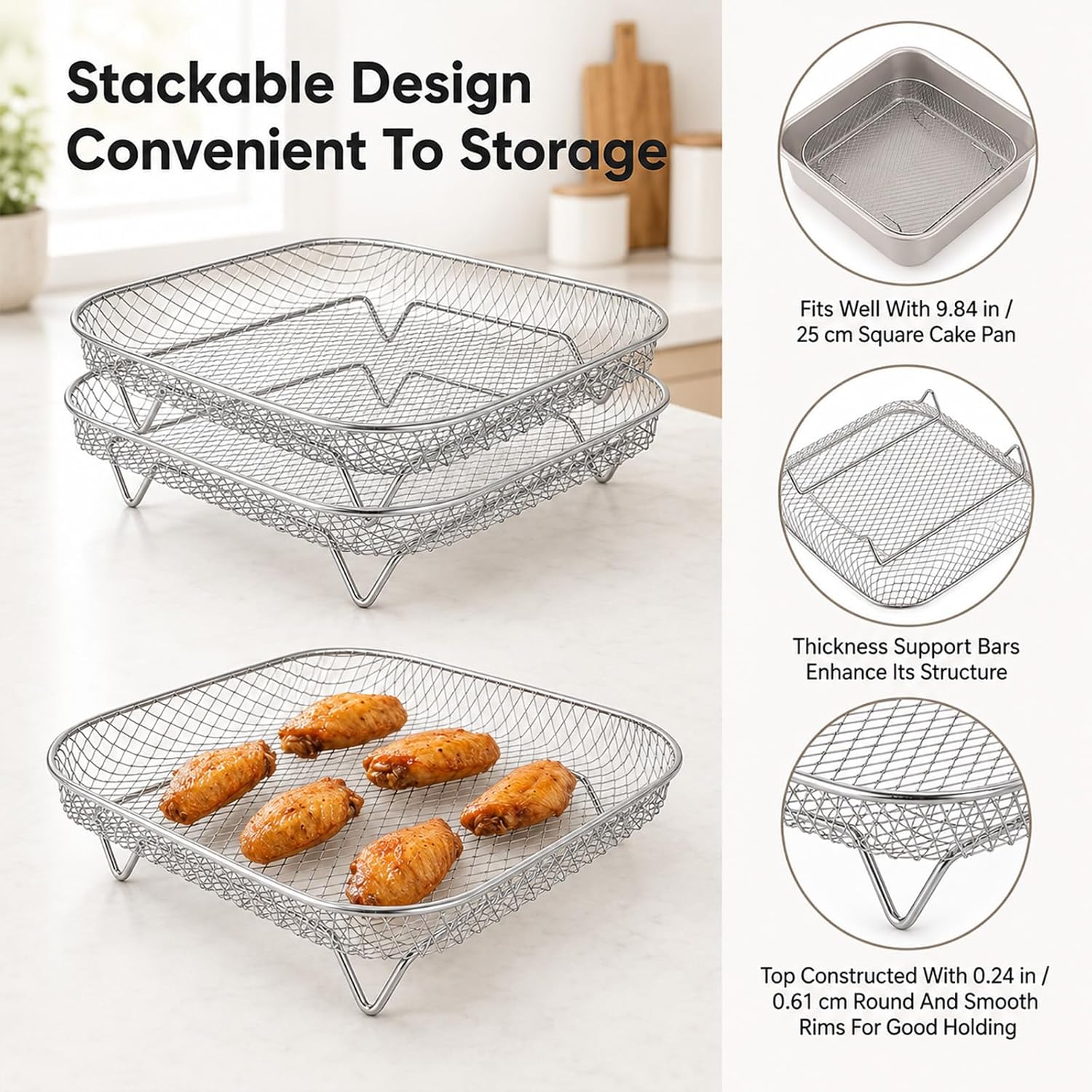 4 Pcs Air Fryer Rack 8" Square Stainless Steel Air Fryer Basket Accessories