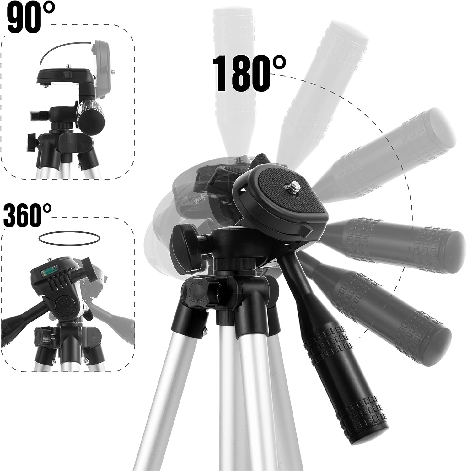 Phone Tripod Stand Camera Mount - 42" Tripod for iPhone with Remote Shutter - Phone Holder and GoPro Adapter Compatible with Android Cellphones/iPhone/Camera - Lightweight - Extendable - Silver
