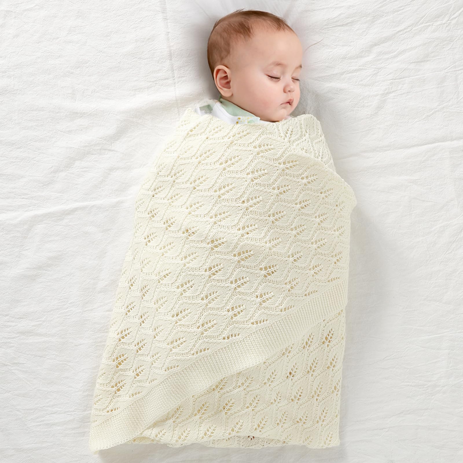 mimixiong Coperta in 100% cotone lavorato a maglia cellulare, per neonati (avorio)