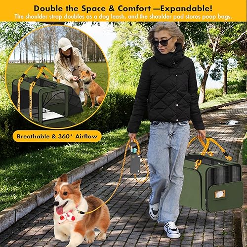 Vista 51 de PAWZIDEA Transportador de mascotas grande expandible con ruedas, 24 x 16 x 16 pulgadas para gatos de 2 a 4 gatos de hasta 55 libras, plegable