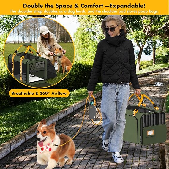 PAWZIDEA Large Expandable Rolling Pet Carrier with Wheels for 2–4 Cats