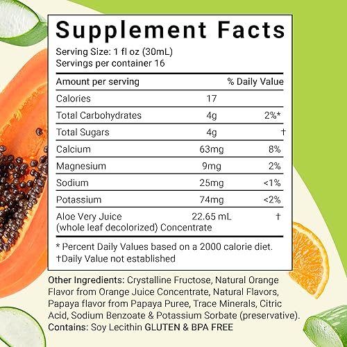 Miniatura 2 de Aloe Life - Jugo de aloe vera de hoja entera, certificado orgánico, sin gluten (papaya naranja, 16 oz)