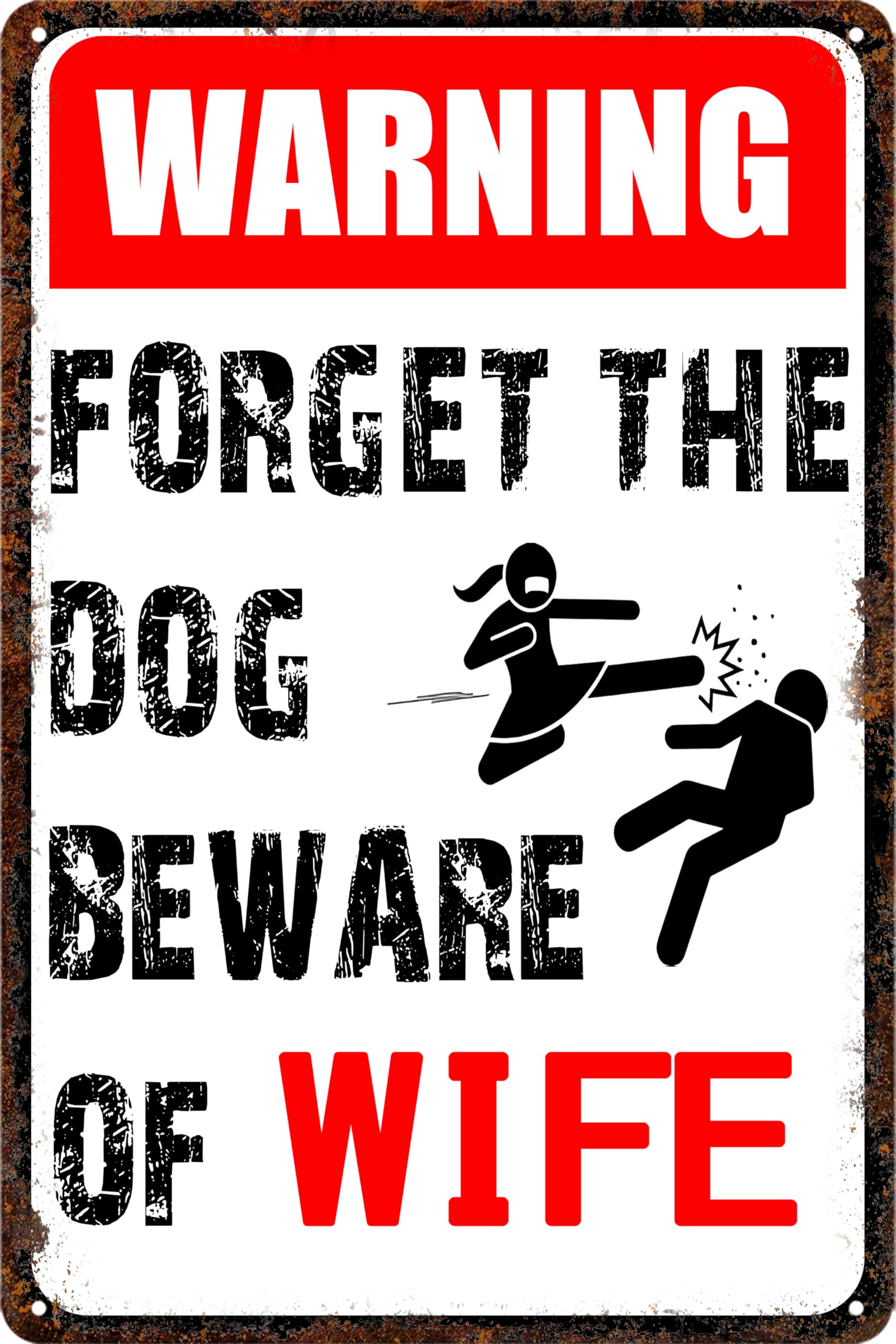 Cartello In Latta Divertente 'Forget The Dog Beware Of Wife' - 20,3x30,5 Cm - Metallo Anti-Ruggine Per Garage, Bar, Casa