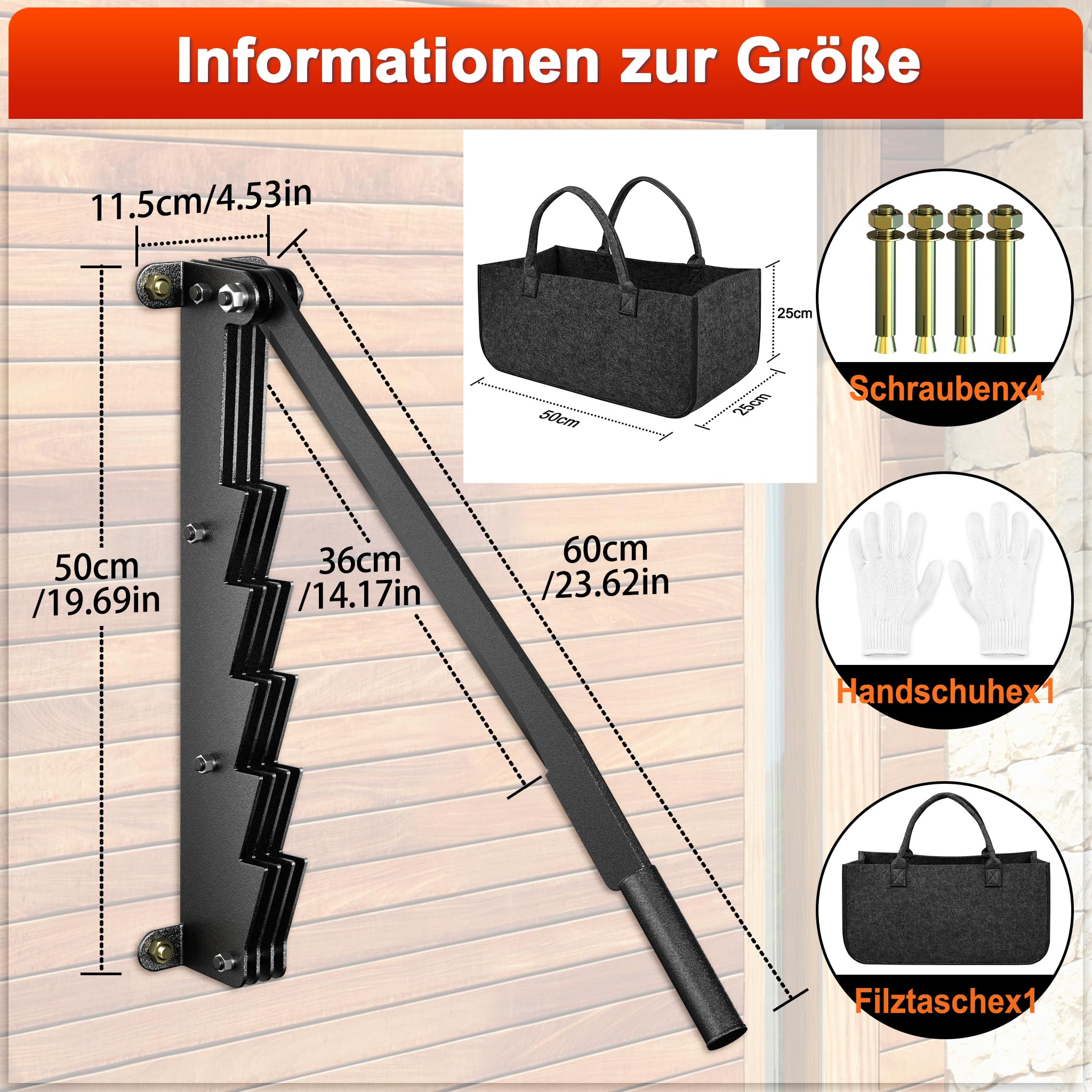 Froadp Divisor de madera manual de montaje en pared de acero al carbono, con guantes antideslizantes y bolsa para leña, herramienta para camping