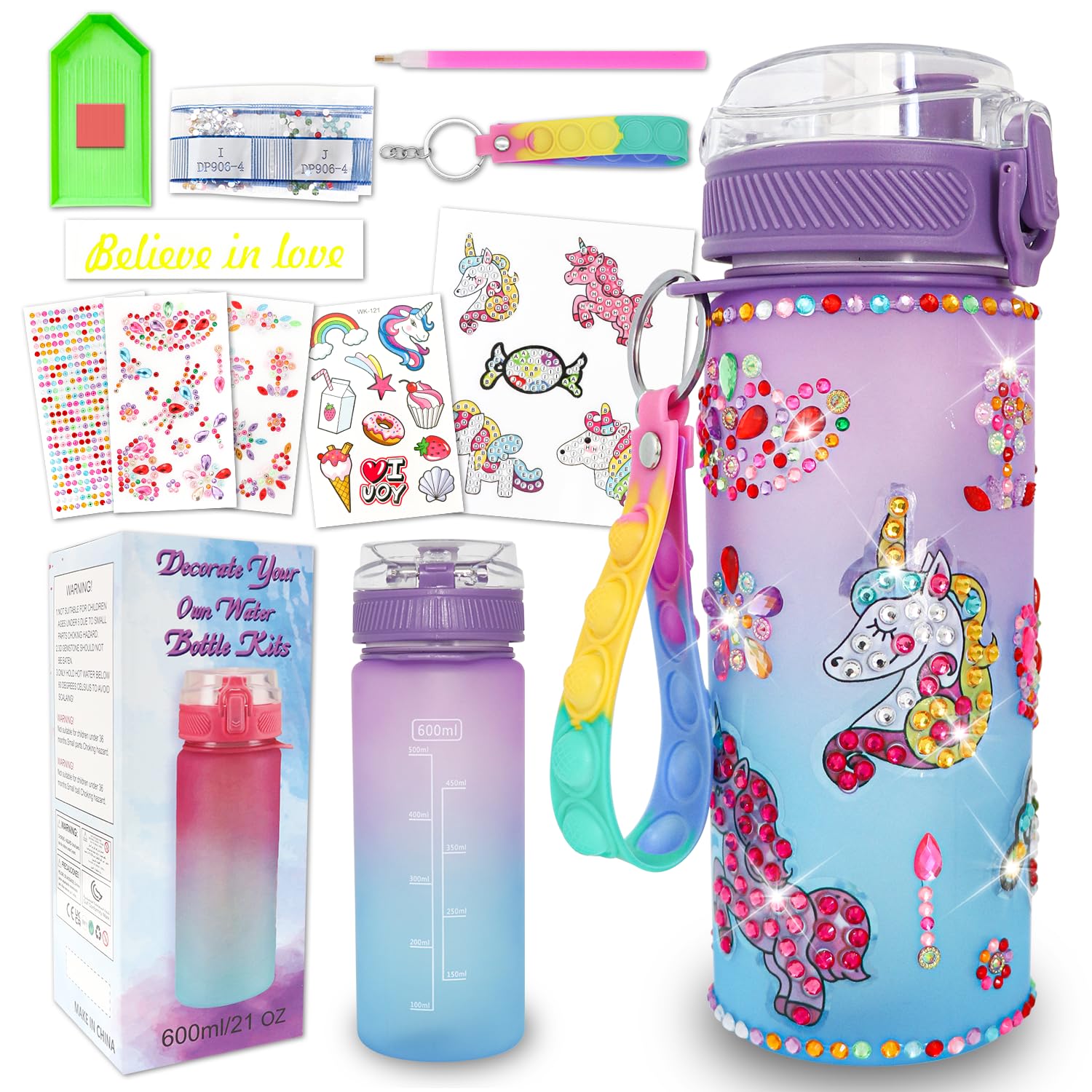 BBLYBD Unicorn Gem Diamond Painting Crafts,Fun Arts Decorate Your Own Water Bottle Kits for Girls Fun Arts and Crafts Gifts Toys for Girls, 1