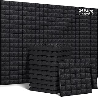 24 Pack Acoustic Foam Panels 2 Inches Thick Sound Proof Padding for Wall Pyramid, 2" X 12" X 12" Sound Absorbing Dampening...