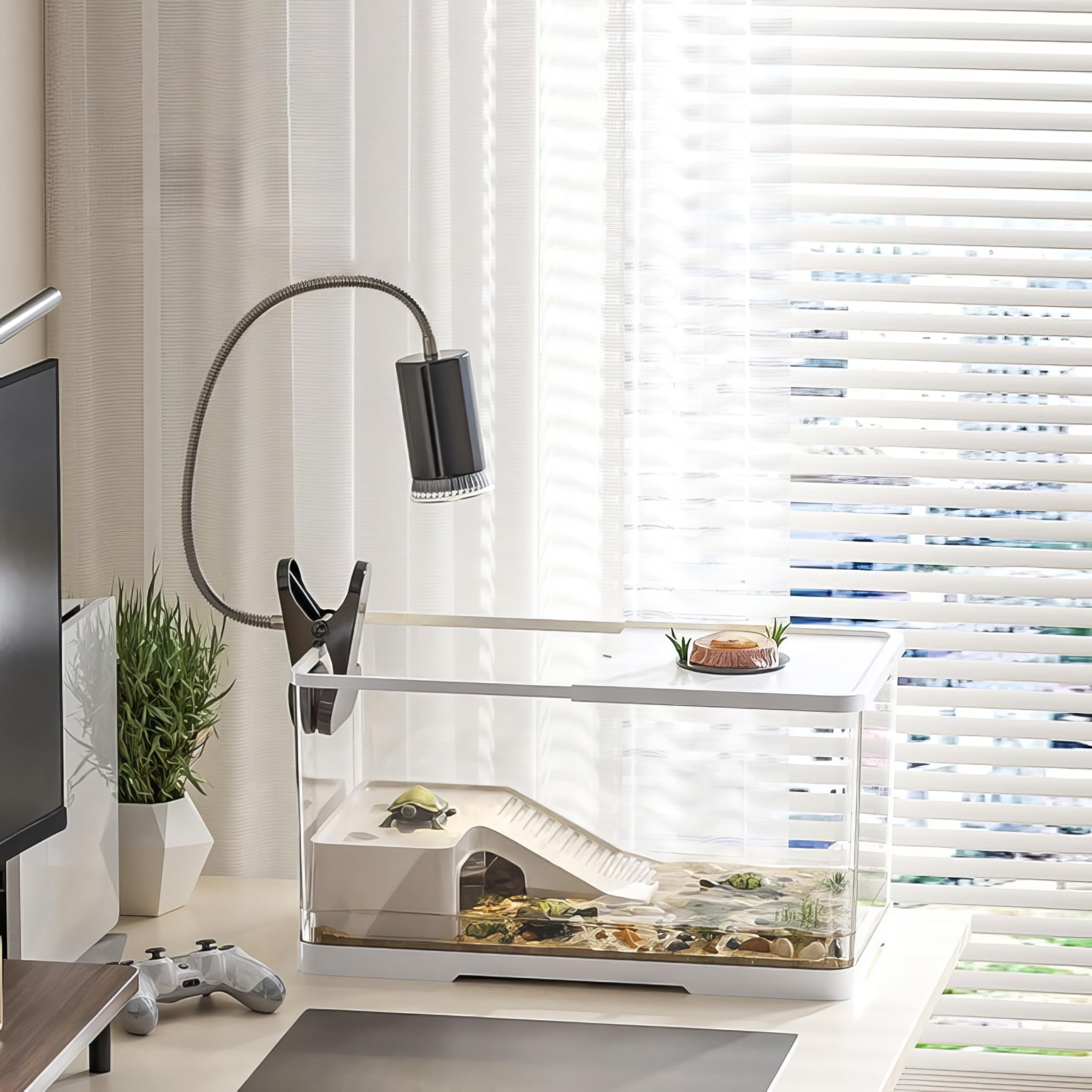 亀 水槽 大きい タートルタンク カメ用水槽 カメ生息地 亀観察飼育用 リクガメ ケージ 水槽セット 亀の水槽 水換え簡単 脱出防止素敵なデザイン W39*D21*H21CM (M)