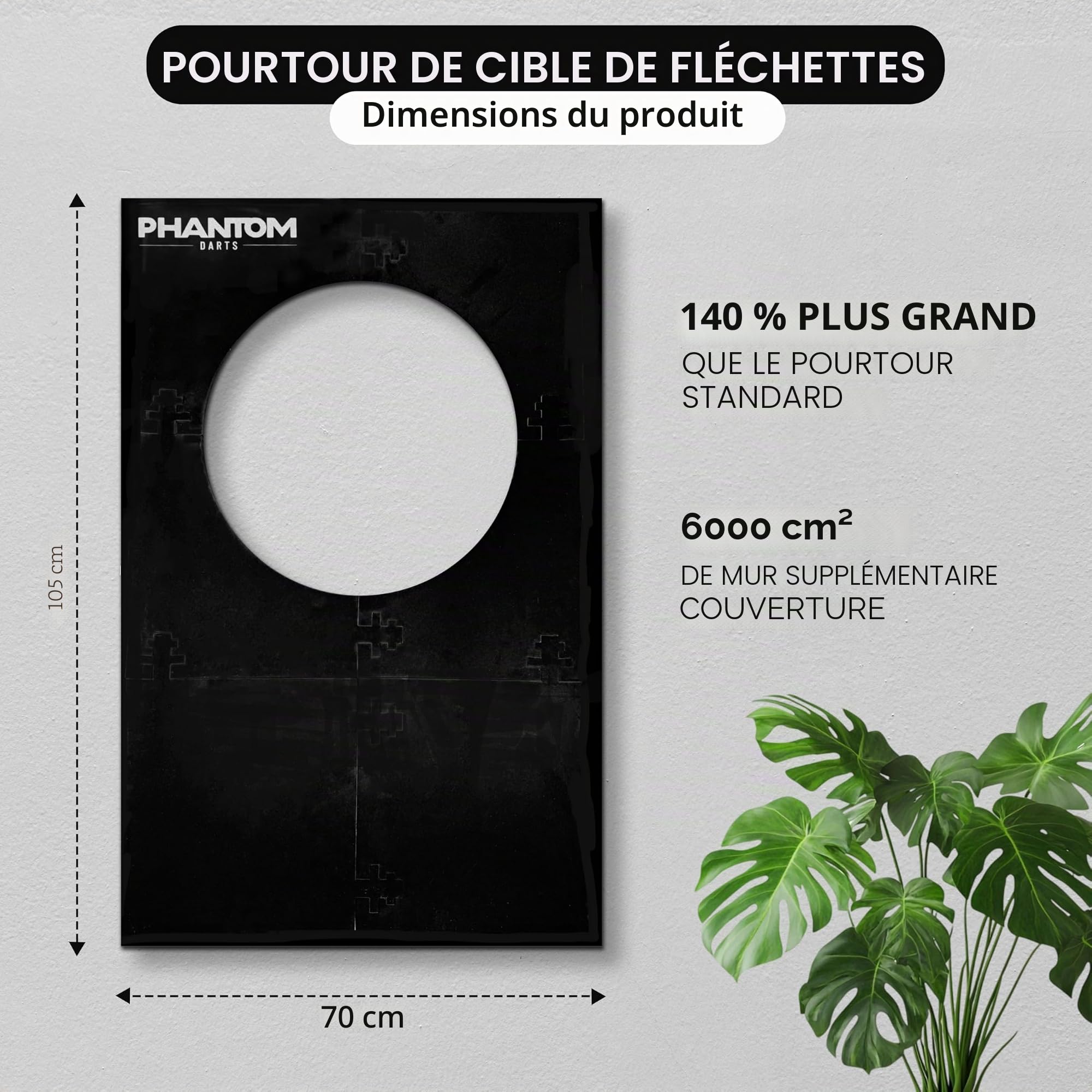 PHANTOM DARTS Cible de fléchettes Tour de Cible Flechette – 6 pièces de protection murale en mousse EVA (105 x 70 cm) – Panneau arrière recouvert de feutre pour fléchettes de 45,1 cm et 45,7 cm