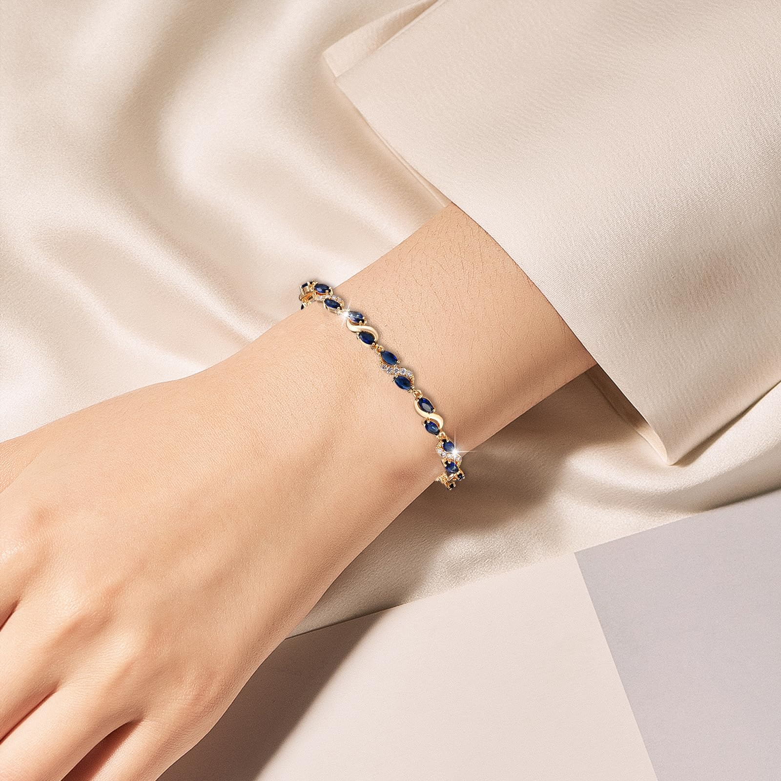 Richapex Bracelet pour Femme Or 18K Plaqué Classique Tennis Bracelets fantaisie Infini Or Bracelet pour Femme Fille Cristal Bijoux