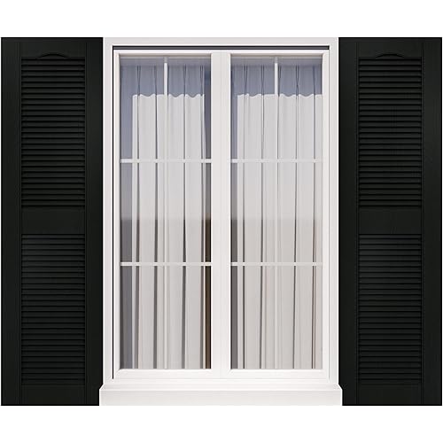 Exterior Window Shutters - Weather-Resistant Polypropylene, Easy DIY Install - Louver Shutters for Windows Outside, Vinyl, Brick, 14.5"W*35" H, Black