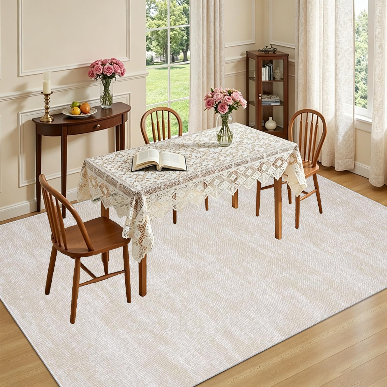 Waschbare Teppiche Gegend Teppich 100 x 140 cm Beige Wohnzimmer Schlafzimmer Teppisch Groß rutschfest Kurzflor Weich Rugs for Living Room Carpet for Esszimmer Büro