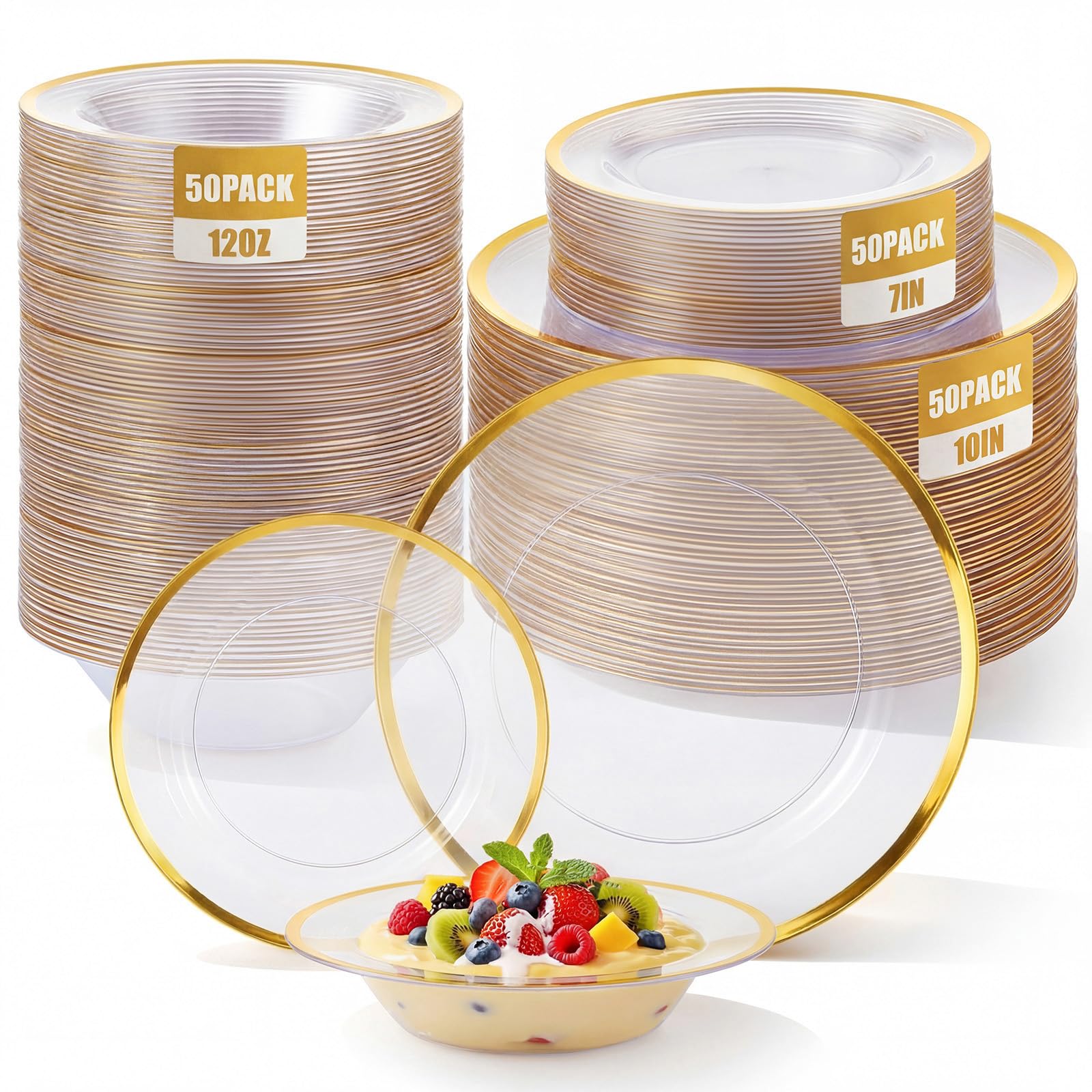 Havawish 150 Piece White & Gold Plates & Bowls -14