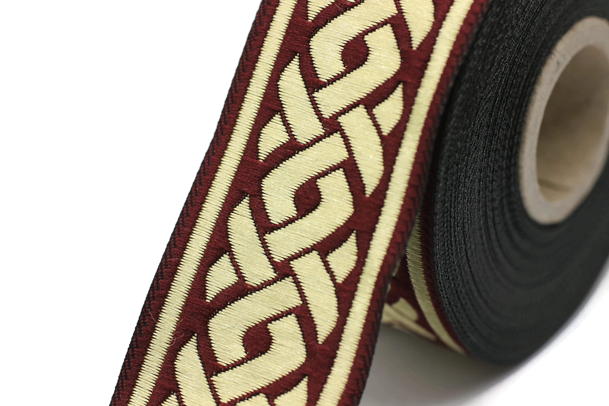 11 Yard Spool Brown & Gold Celtic Knot Jacquard Ribbon - 1.37" Wide Trim For Sewing, Crafts, Upholstery